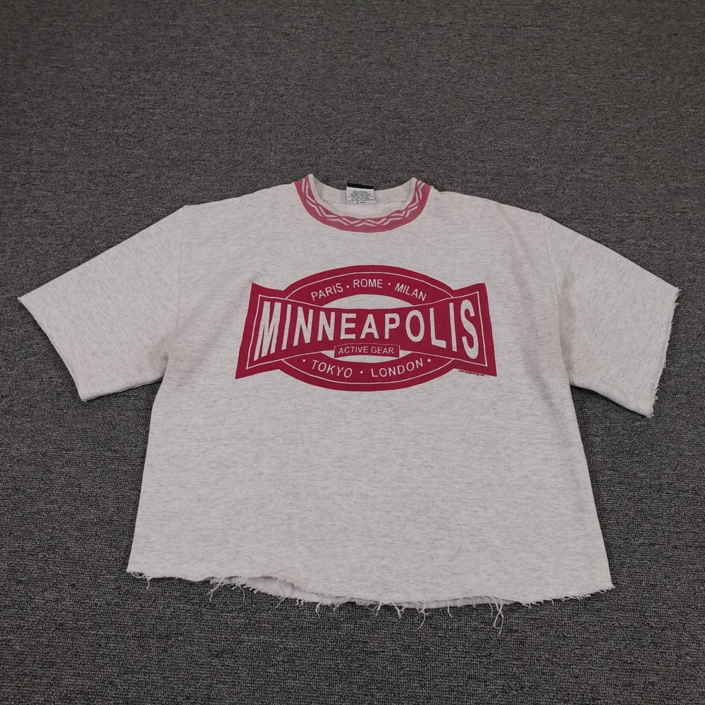 Vintage Minneapolis Shirt Womens Medium Gray Signal Sports Cropped Fleece 90s